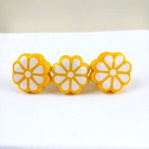 Vintage Yellow Flower Drawer Knobs With White Petal Design - Set Of 3 2-Inch Dia